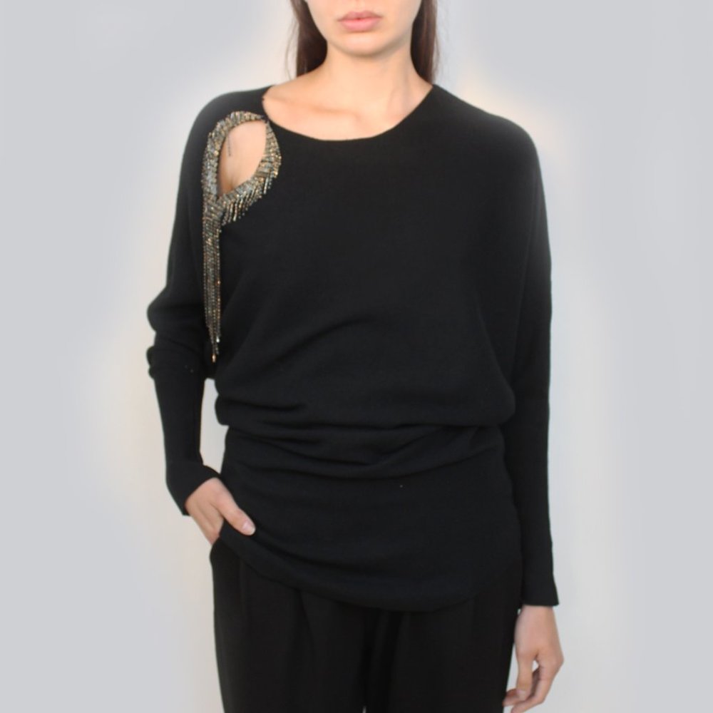 Diamond Shoulder Fringe Sweater SW-2023